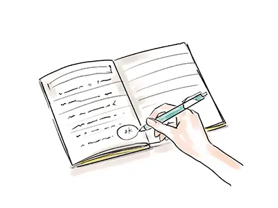 イラスト:ノートに書く様子